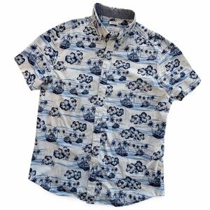 Hawaiian short sleeve button down shirt blue white size M